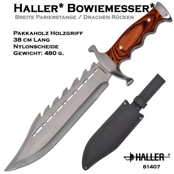 BOWIEMESSER 38CM XL PARIERSTANGE PAKKAHOLZGRIFF NYLONSCHEIDE - HALLER 81407