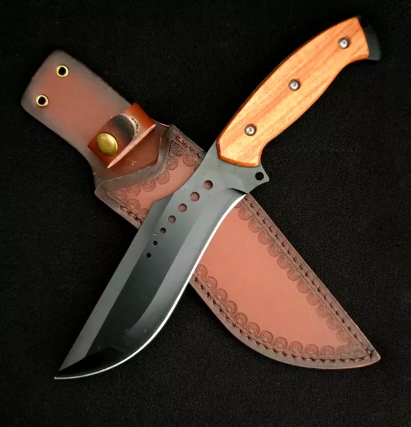 DNA-YS14-BK | Bowie Messer schwarz mit Lederscheide 30,5cm Lang 420 Stahl