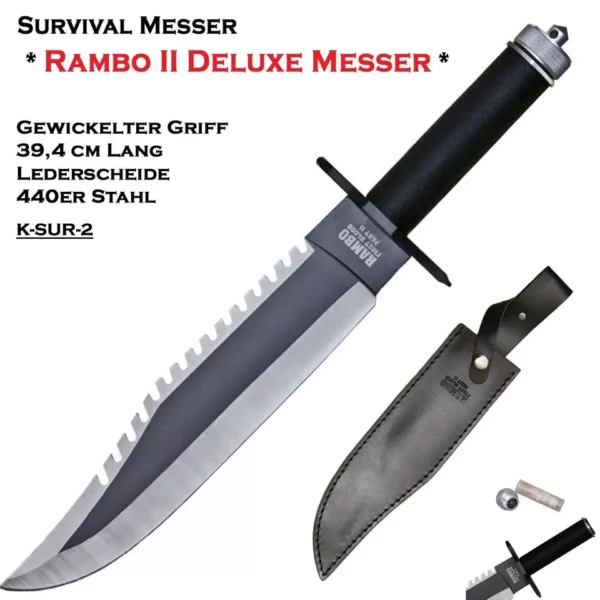 JOHN RAMBO II Deluxe Messer Sammler Edition Bowie Leder Scheide Messerschärfer